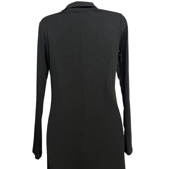 H&M Black Ribbed Maxi Dress Size Small Button Front Collared L/S Minimalist - Picture 7 of 16